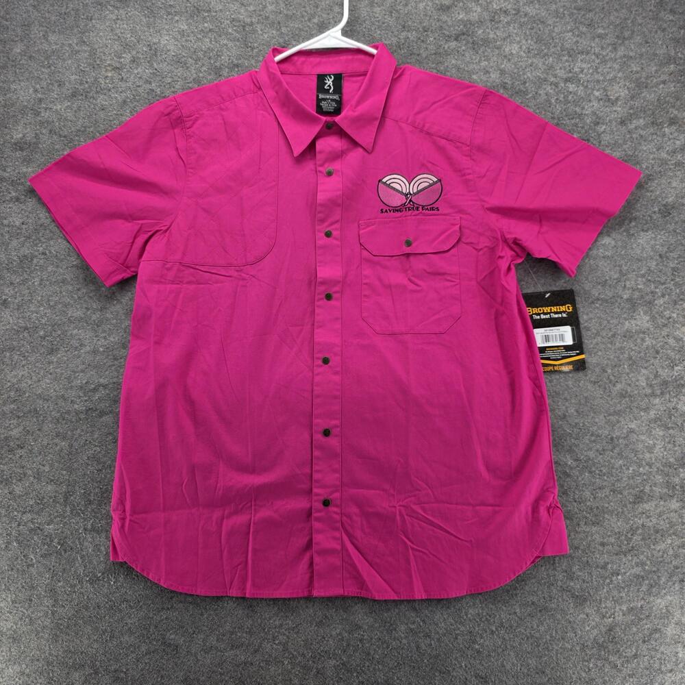 Browning Austin Shirt Mens Large Hot Pink Short Sleeve Saving True Pairs